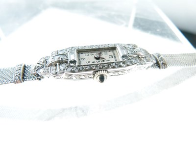 Lot 62 - Lady's Art Deco white metal cased cocktail bracelet watch