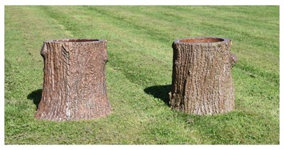 Lot 664 - Pair of late Victorian salt-glazed stoneware 'faux bois' tree stump planters