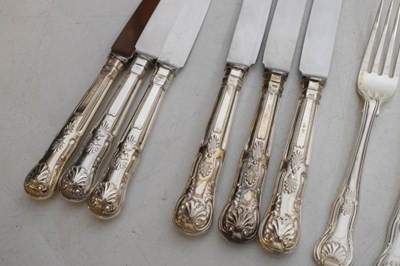 Lot 108 - Matched six person set of King's pattern silver flatware