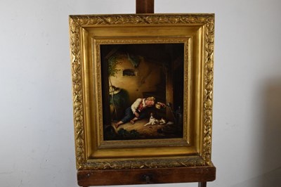 Lot 389 - 19th Century English School - Oil on canvas - Boy sleeping with dog