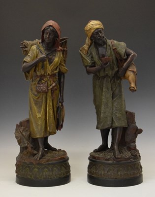 Lot 303 - Alois Hampel, (1853-1924) - Large pair of terracotta figures