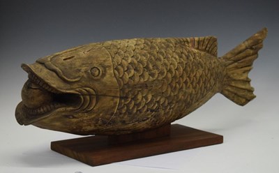 Lot 256 - Large Japanese carved hardwood fish - Koi Jizai Kagi