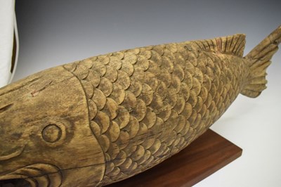 Lot 256 - Large Japanese carved hardwood fish - Koi Jizai Kagi