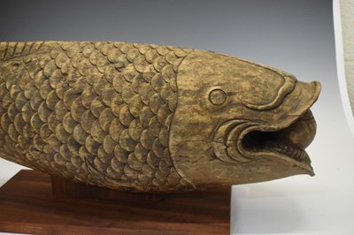 Lot 256 - Large Japanese carved hardwood fish - Koi Jizai Kagi