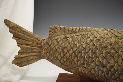 Lot 256 - Large Japanese carved hardwood fish - Koi Jizai Kagi