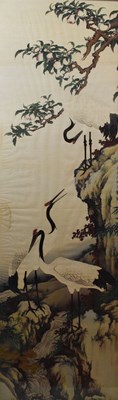 Lot 255 - Japanese textile panel depicting Cranes