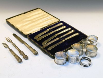 Lot 189 - Quantity of silver napkin rings, silver-handled fruit knives, etc