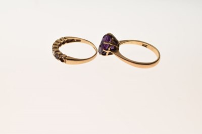Lot 27 - Two purple-stone set 9ct gold rings