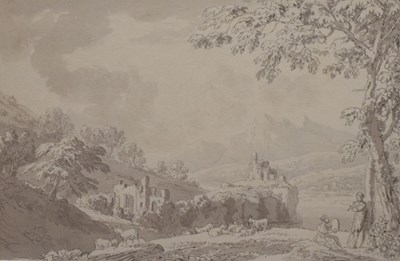 Lot 381 - Anthony Devis - 'Pastoral Scene', grey wash