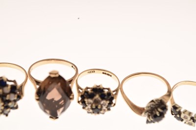 Lot 45 - Seven 9ct gold gem set dress rings, 27.4g gross approx (7)