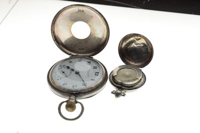 Lot 123 - George V silver half hunter pocket watch, together with a silver Sovereign holder