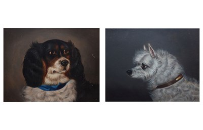 Lot 410 - Fritz (20th Century, British) - Pair of oils on board - Dogs