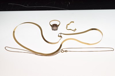 Lot 75 - 9ct gold dress ring and a woven neck chain etc