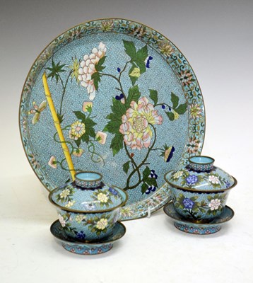 Lot 245 - 20th Century Chinese cloisonne enamel tray and cups