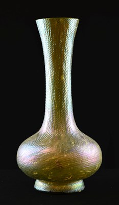 Lot 281 - Loetz-style green and iridescent vase with flared neck