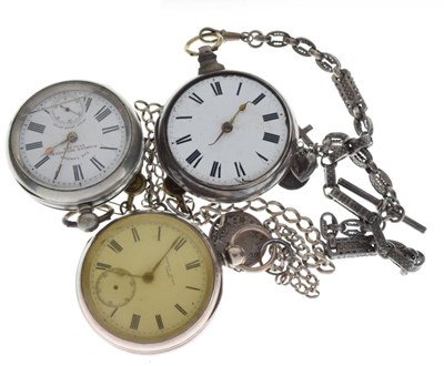 Lot 126 - Silver pocket watch, together with a pair-cased example, and plated pocket watch