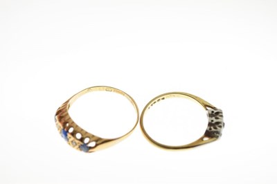 Lot 37 - 18ct gold, sapphire and diamond half-eternity ring, size R, and a diamond three-stone ring
