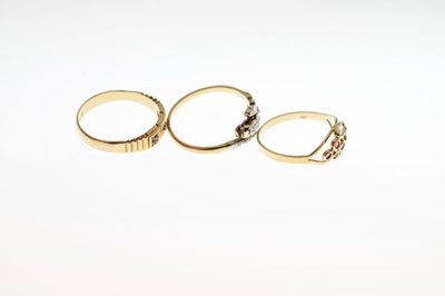 Lot 36 - Three assorted yellow metal (18ct) dress rings