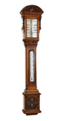 Lot 508 - Fine quality late Victorian carved oak stick barometer