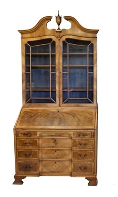 Lot 627 - Early 20th Century Continental walnut and mahogany bureau bookcase