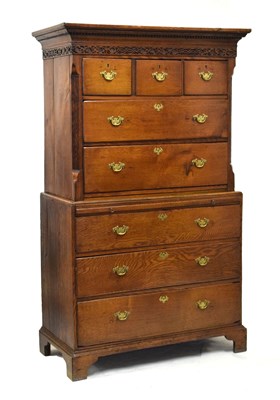 Lot 505 - George III oak chest on chest or tallboy, of small proportions