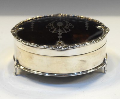 Lot 172 - Silver and tortoiseshell pique work dressing table box