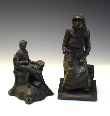 Lot 253 - Bronzed resin figures of 'Dickens' & 'Screen Woman c.1910'