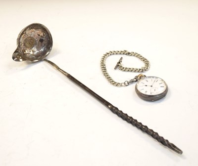 Lot 181 - Silver pocket watch and toddy ladle